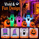 8 FT Halloween Inflatable with Ghosts and Pumpkins RGB LED