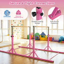 8 FT Double Horizontal Bars with 13-Level Adjustable Heights and 6-Level Adjustable Width-Pink
