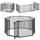8-Panel Extra Wide Baby Gate Adjustable Pet Safety Fence with Auto-close Door