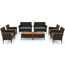 8 Piece Patio Wicker Sofa Set 4 Rattan Chairs and 2 Loveseat with 2 Table