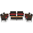 8 Piece Patio Wicker Sofa Set 4 Rattan Chairs and 2 Loveseat with 2 Table