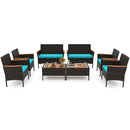 8-Piece Patio Conversation Set with Cushions - Turquoise