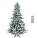 8 Feet Snow Flocked Artificial Christmas Tree with Cool White LED Lights