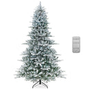 8 Feet Snow Flocked Artificial Christmas Tree with Cool White LED Lights