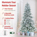 8 Feet Snow Flocked Artificial Christmas Tree with Cool White LED Lights