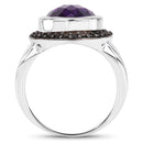 5.35 Carat Genuine Amethyst and Black Spinel .925 Sterling Silver Ring