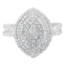 .925 Sterling Silver 1.0 Cttw Round & Baguette-Cut Diamond Marquise-Shaped Cluster Triple Stepped Halo Cocktail Fashion Ring (I-J Color, I2-I3 Clarity) - Size 7