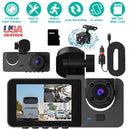 3 Channel Dash Cam Front Inside Rear Vehicle Driving Recorder Car DVR with 32G MMC Card G Sensor Motion Detection Parking Monitor Loop Recording