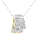 14K White and Yellow Gold 2.0 Cttw Princess Cut Diamond Two Tone Foldover Box Pendant 18†Box Chain Necklace (H-I Color, SI1-SI2 Clarity)