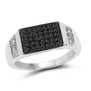 0.55 Carat Genuine Black Diamond and White Diamond .925 Sterling Silver Ring