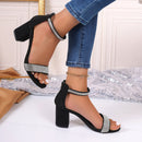Rhinestone Chunky Heel Strappy Sandals