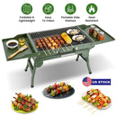 Foldable Charcoal Grill with Storage Shelf and 10 Skewers