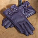 Womens Winter Fashionable Leather Touchscreen Gloves With A Wide U-Shape Cuff