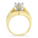 14K Yellow Gold 2-1/3 Cttw Diamond Cluster Channel Set Chevron Shaped Band Engagement Ring & Wedding Band Set