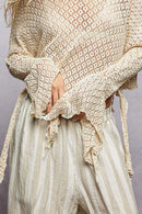 POL Raw Edge Open Sleeve High-Low Cotton Knit Top
