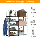 5 Tiers Plus 3 Tiers Shoe Rack Metal Shoe Storage Shelf Free Standing Shoe Stand 16+ Pairs Shoe Tower Unit Tall Shoe Organizer with 2 Row Hooks for En