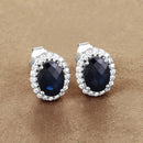 2.16 Carat Genuine Blue Sapphire and White Diamond 14K White Gold Earrings