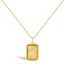 14K Yellow Gold Diamond Accent Rectangular Fluted Medallion Pendant Necklace
