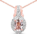 14K Rose Gold Plated 0.73 Carat Genuine Morganite & White Topaz .925 Sterling Silver Pendant