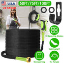 50FT Non-Expandable Garden Hose Kink-Free Lightweight Water Hose Lay Flat Garden Hose with 10 Patterns Hose Nozzle Storage Bag Hanging Hook for Outdoo
