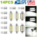 14Pcs T10 41mm Festoon LED Light Bulb Interior Dome Map LED Lights License Plate Trunk Side Positioning Lights 6000K White
