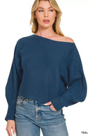 Zenana Boat Neck Balloon Sleeve Sweater