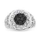 .925 Sterling Silver 1/4 Cttw White and Black Treated Diamond Halo Cluster Ring for Men (I-J Color, I3 Clarity) - Size 10