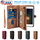 Phone Wallet Case For iPhone 8 Portable Wallet Case 2 in 1 Leather Zipper Magnetic Detachable 13 Card Slots Money Pocket Clutch Cover W/ID Widows