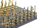Chess Set- Napoleon Character Metal Men on Gold/Blue Leather Chess Board