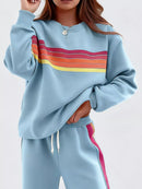 Striped Round Neck Sweatshirt and Pants Set