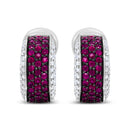 18K White Gold and Black Rhodium Plated 3/4 Cttw Round Diamonds and 1mm Round Red Ruby Huggie Hoop Earrings (F-G Color, VS1-VS2 Clarity)