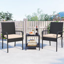 3 Piece Patio Furniture Set with Seat Cushions and Tempered Glass Tabletop