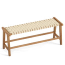 47 Inches Long Teak Wood Patio Bench with Weave Seat and Solid Wood Legs-Natural