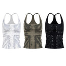 Cross-printed Studded Halter Vest Figure-hugging Sexy Sleeveless Top