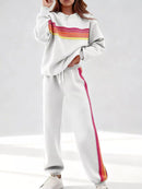 Striped Round Neck Sweatshirt and Pants Set