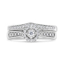 .925 Sterling Silver 1/3 Cttw Diamond Halo and Pave Shank Engagement Ring Set (I-J Color, I3 Clarity) - Ring Size 7