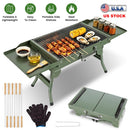 Foldable Charcoal Grill with Storage Shelf and 10 Skewers