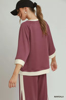 Umgee Colorblock Crewneck Raglan Sleeve Top