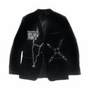 Gothic Style Dark Black Velvet Woolen Shoulder Pad Blazer Women