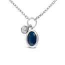 10K White Gold Oval Blue Sapphire and Diamond Double Charm Pendant Necklace - 18" Inches