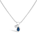 10K White Gold 6x4 mm Pear Blue Sapphire and Diamond Accent Charm Pendant Necklace - 18" Inches