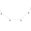 10K White Gold Dangling 5x3 mm Pear Blue Sapphire and Diamond Station Necklace - 18" Inches