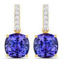 5.64 Carat Genuine Tanzanite and White Diamond 14K Yellow Gold Earrings