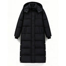 Black Long-length Hooded Thickened Cotton Coat For Women