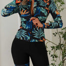 Swimsuit women's split flat leg pants long sleeved zipper