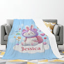 Personalized Kawaii Bunny Blanket | Custom Name | Purple Bunny Hood Throw