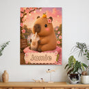Personalized Capybara Jigsaw Puzzle with Name - Kawaii Capybara Boba Tea Cherry Blossom Design - 500 Pieces, 38x52cm - Gift Box Included