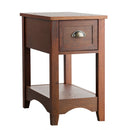 2 Pieces Retro Narrow Tiered End Table with Drawer and Storing Shelf