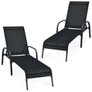 2 Pcs Outdoor Patio Lounge Chair Chaise Fabric with Adjustable Reclining Armrest-Brown