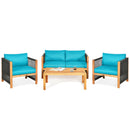 4 Pieces Acacia Wood Outdoor Patio Furniture Set with Cushions